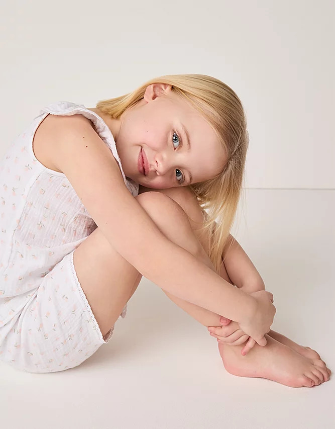Organic Double Cotton Relaxed Fit Peach Frill Shortie Pyjamas (1–12yrs) | The White Company UK & ROW
