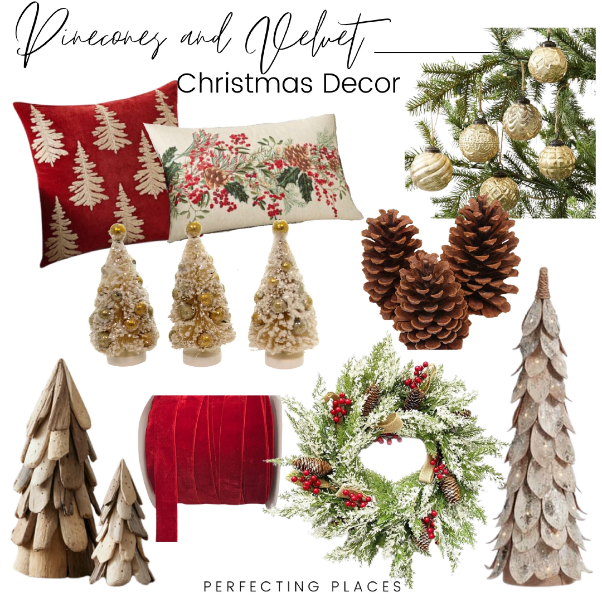 This classic Christmas theme, Pinecones and Velvet provides the contrast between the rustic natural elements of pinecones and wood tone with the lush Rick texture of deep red velvet.

#LTKSeasonal #LTKHome #LTKHoliday