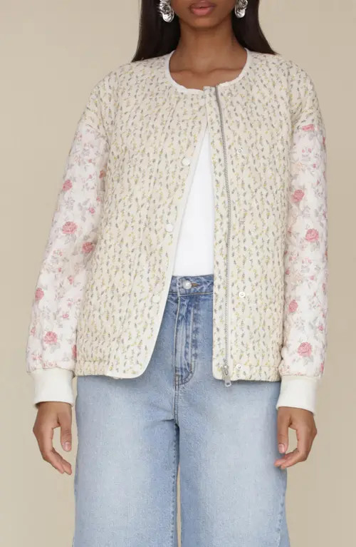 Avec Les Filles Floral Quilted Jacket in White Pink Yellow at Nordstrom, Size X-Small | Nordstrom