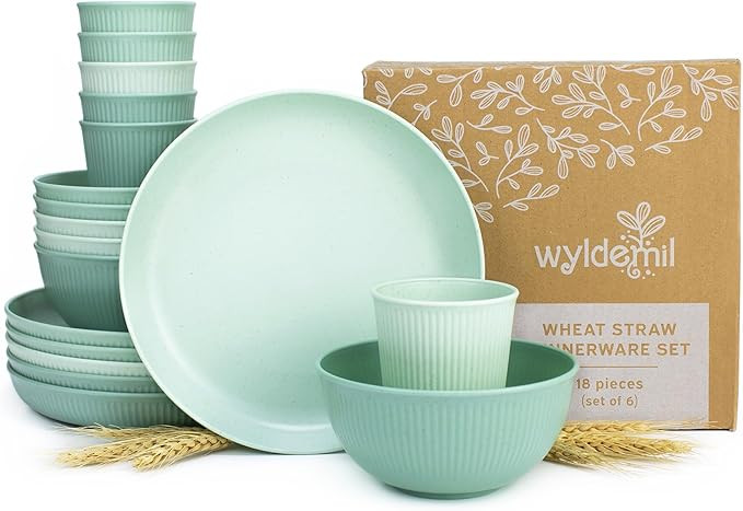 Wheat Straw Dinnerware Sets for 6, Microwave and Dishwasher Safe, Reusable and Durable, Unbreakab... | Amazon (US)