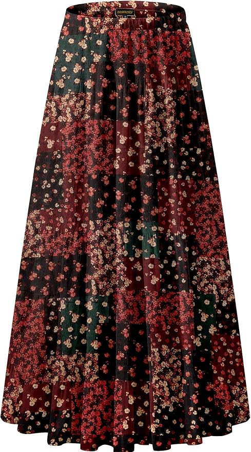 NASHALYLY Women's Chiffon Elastic High Waist Pleated A-Line Flared Maxi Skirts | Amazon (US)