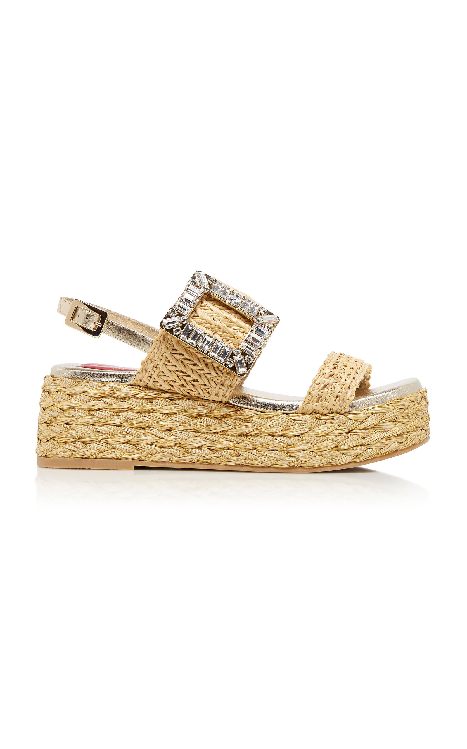 Crystal-Buckle Raffia Platform Sandals | Moda Operandi (Global)