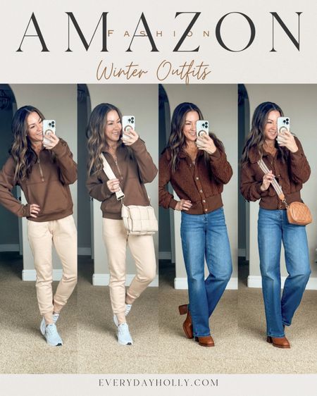 💥 save 50% on boots, jeans, plus both the pullover, and the Sherpa jacket. Both have 20% off clickable coupons! 
Hoodie code Brown cropped pullover code 30KX4K2Z and cropped sherpa jacket code 30EZ992X 
Both size small. 
Winter fashion, casual style outfits. fleece joggers small. puffer crossbody, quilted crossbody
Mid rise wide leg jeans 0
Short, platform brown boots TTS

#LTKfindsunder50 #LTKover40 #LTKsalealert