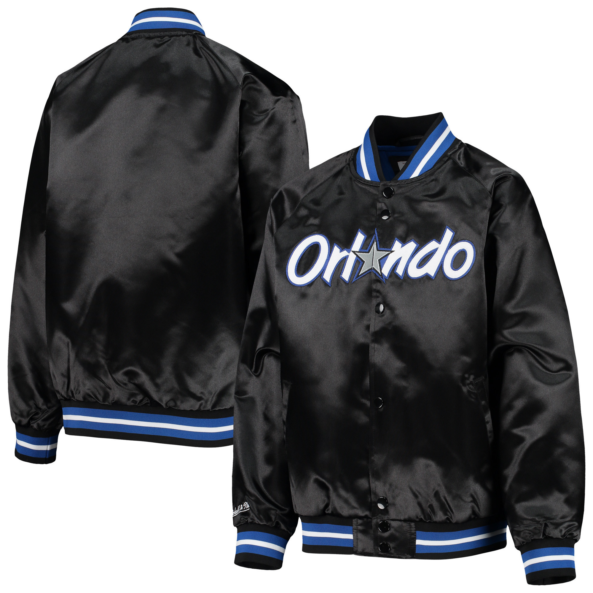 Youth Mitchell & Ness Black Orlando Magic Hardwood Classics Satin Raglan Full-Snap Jacket | NBA Shop