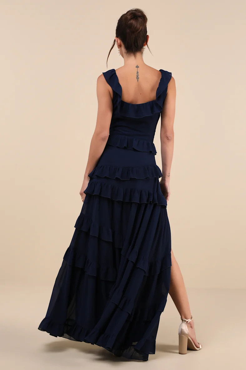 Compelling Romantic Dark Blue Ruffled Tiered Maxi Dress | Lulus