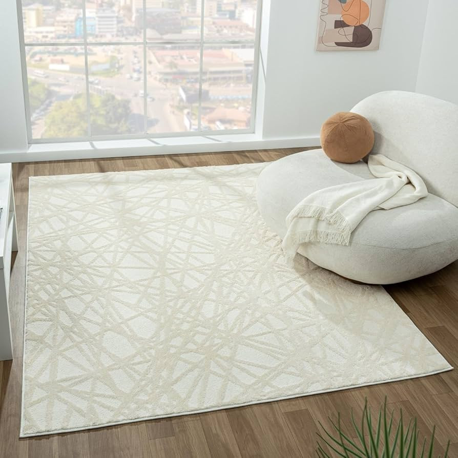 LUXE WEAVERS Modern Abstract Lines Cream 4x5 Area Rug, Geometric Living Room Carpet | Amazon (US)