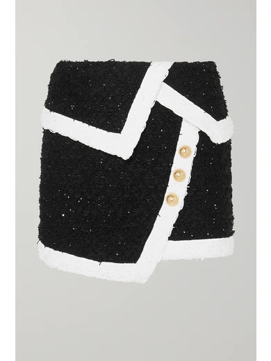 Balmain
				
			
			
			
			
			
				Wrap-effect button-embellished metallic tweed mini skirt
			... | NET-A-PORTER (UK & EU)