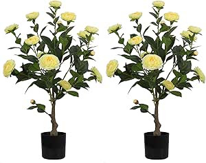 Artificial Flower Trees Indoor, 【 2 Pieces 】 Faux Floral Plants 30 Inch Faux Blooming Camelli... | Amazon (US)