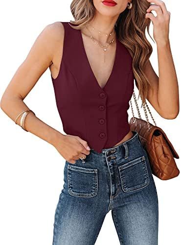 Sunborui Women's Business Button Up Sleeveless Vests Fully Lined V Neck Regular Fitted Jacket Wai... | Amazon (US)