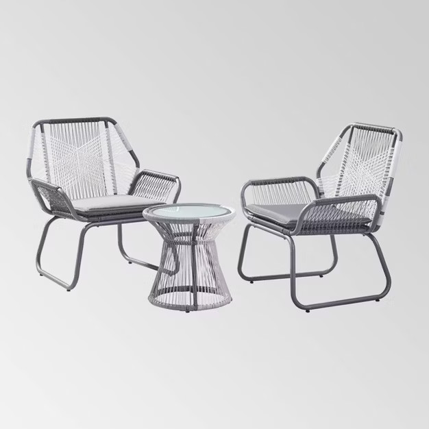 Milan 3pc Steel Chat Set - White/Gray - Christopher Knight Home | Target