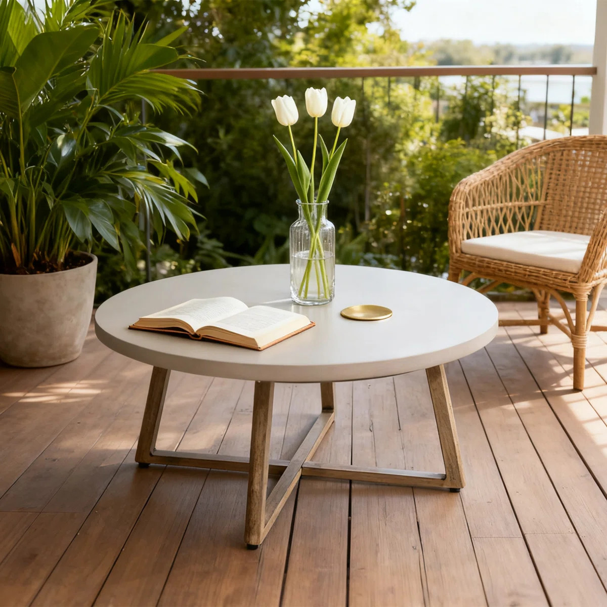 Patio 31.5"L Round Aluminum Coffee Table With Concrete Tabletop | Wayfair North America