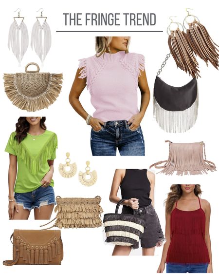 The fringe trend is here for spring and there are lots of ways to add it to your wardrobe, especially through accessories.

We did find some cute tops as well that will be perfect for all your summer concerts and more. Make sure to check out Jen’s styling of the pink  fringe sweater in a separate post.

#LTKfindsunder50 #LTKstyletip #LTKSeasonal