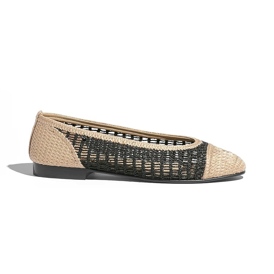 Mesh Raffia Ballet Flats Shoes for Women Mary Jane Flat Woven Round Cap Toe Dress Casual Comforta... | Amazon (US)