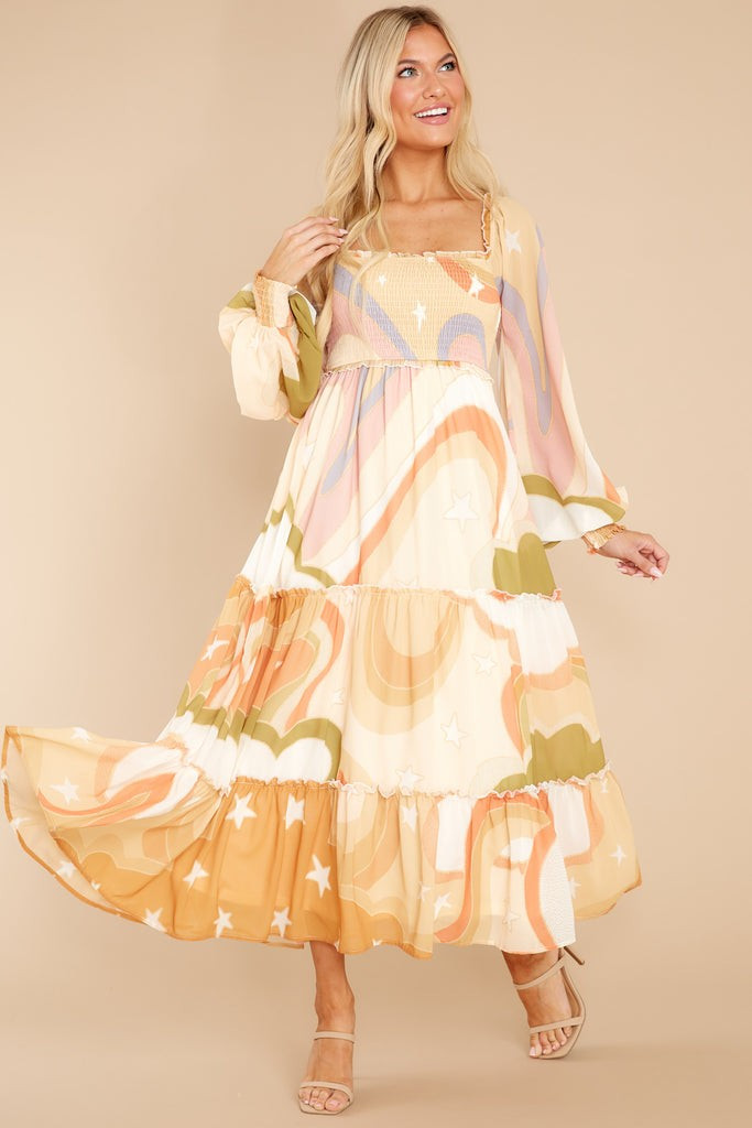 Inspiring Touch Apricot Multi Print Maxi Dress | Red Dress 