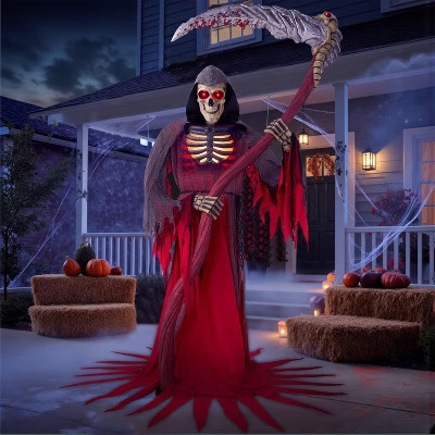 Joyfy 99.6'' Halloween Outdoor Decoration, Animatronics Standing Grim Reaper Holding Giant Scythe with Light for Indoor Outdoor Haunted House Decor | Target