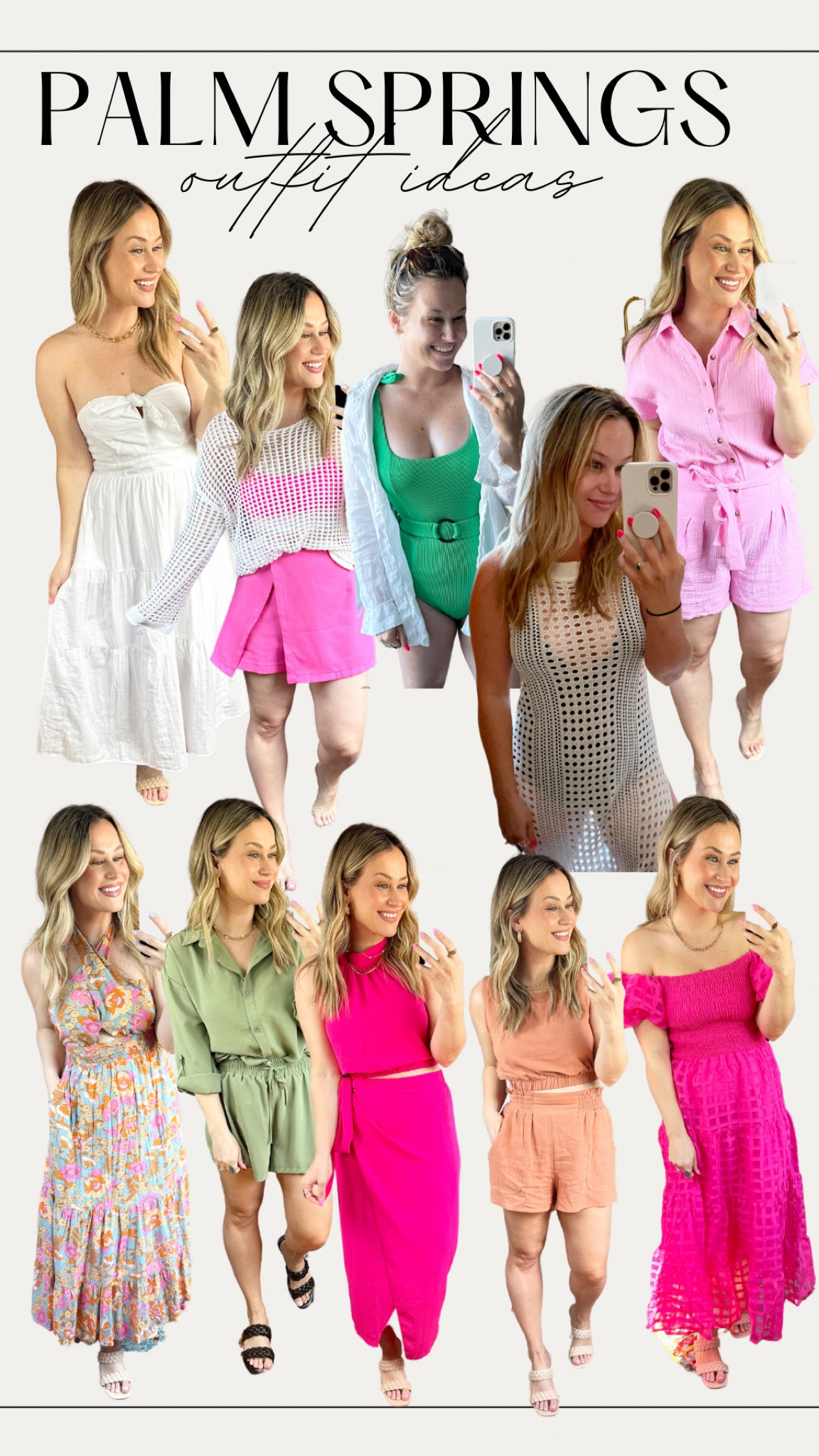 Palm Springs outfit ideas / matching sets, summer dress, bikini, one piece swimsuit, white dress, swimsuit coverup 

#LTKstyletip #LTKswim #LTKunder50