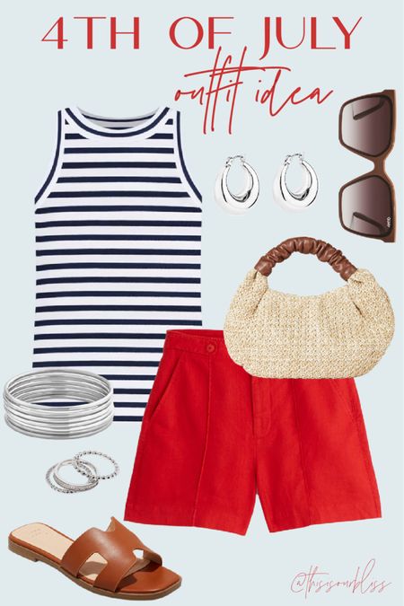 Summer outfit idea for the Fourth of July! Red, white and blue outfit inspo! Red shorts and a blue & white striped tank, so simple, but cute! ❤️🌟🤍🌟💙

Summer style, patriotic style, sandals, target style 

#LTKFindsUnder50 #LTKSaleAlert #LTKStyleTip