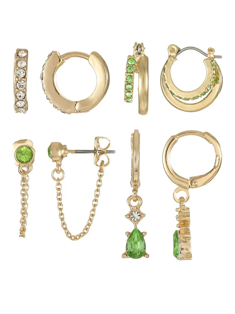 Time and Tru Goldtone Hoop and Dangle "August" Earring Set, 4 Pairs | Walmart (US)