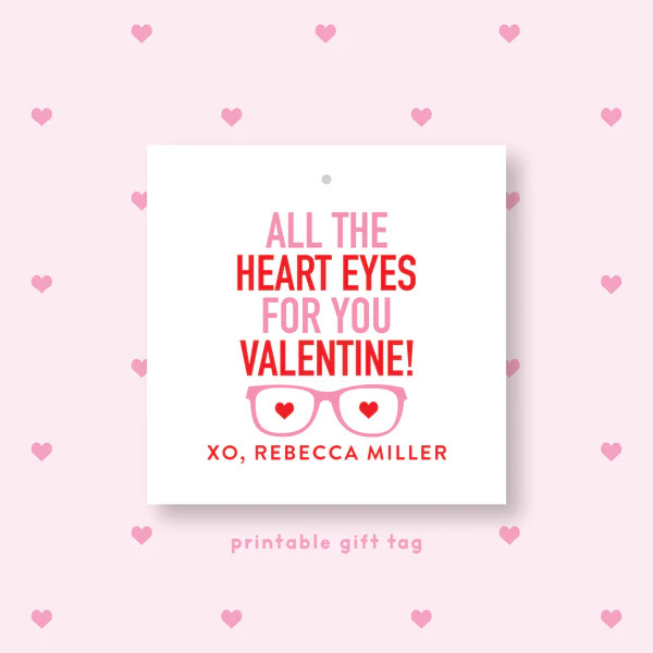 PRINTABLE Heart Eyes Valentine's Gift Tag or Sticker Pink | Joy Creative Shop