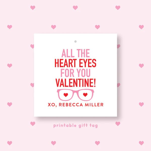 PRINTABLE Heart Eyes Valentine's Gift Tag or Sticker Pink | Joy Creative Shop
