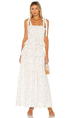 Shona Joy Monique Shirred Midi Dress in Ivory & Multi from Revolve.com | Revolve Clothing (Global)