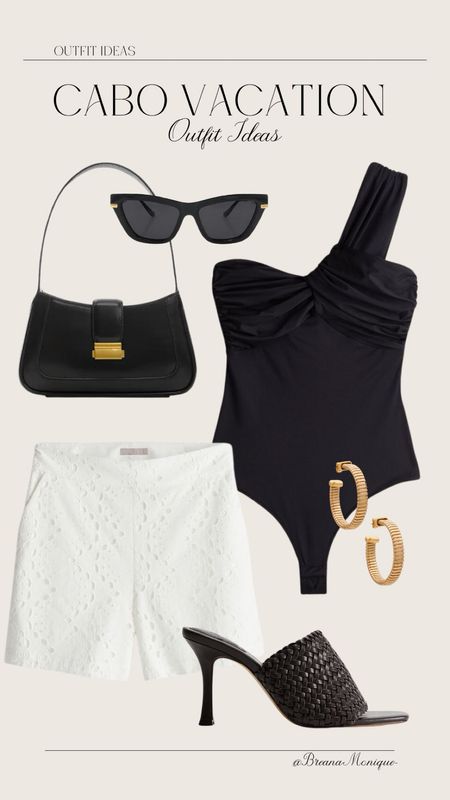 Vacation Outfit 🤍 H&M bodysuit, eyelet shorts, heeled sandals, and sunglasses 

#LTKStyleTip #LTKFindsUnder100 #LTKFindsUnder50