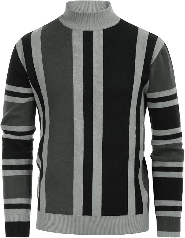 GRACE KARIN Mens Vintage Sweater Mockneck Striped Pullover Sweater Fashion Jumper Sweater | Amazon (US)