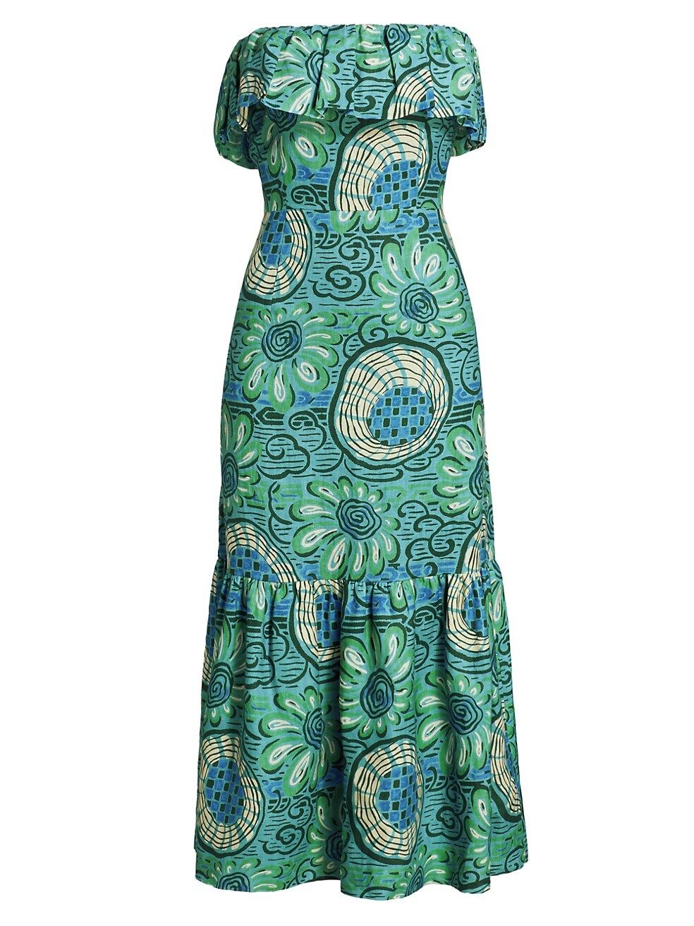 Thea Linen Geometric Strapless Midi-Dress | Saks Fifth Avenue