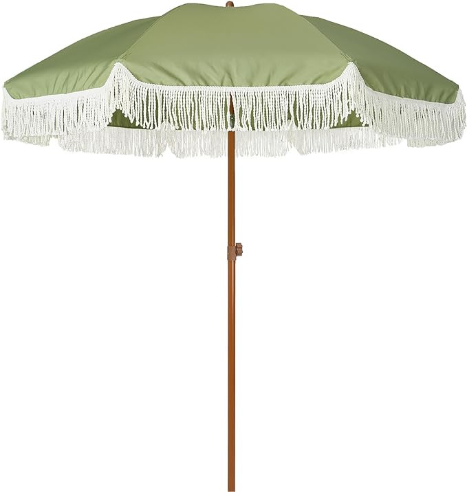 AMMSUN 7ft Patio Umbrella with Fringe Outdoor Tassel Umbrella UPF50+ Premium Steel Pole and Ribs ... | Amazon (US)