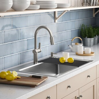 KOHLER Prologue Dual-mount 33-in x 22-in Stainless steel Single bowl 2-Hole 18 -Gauge Workstation... | Lowe's
