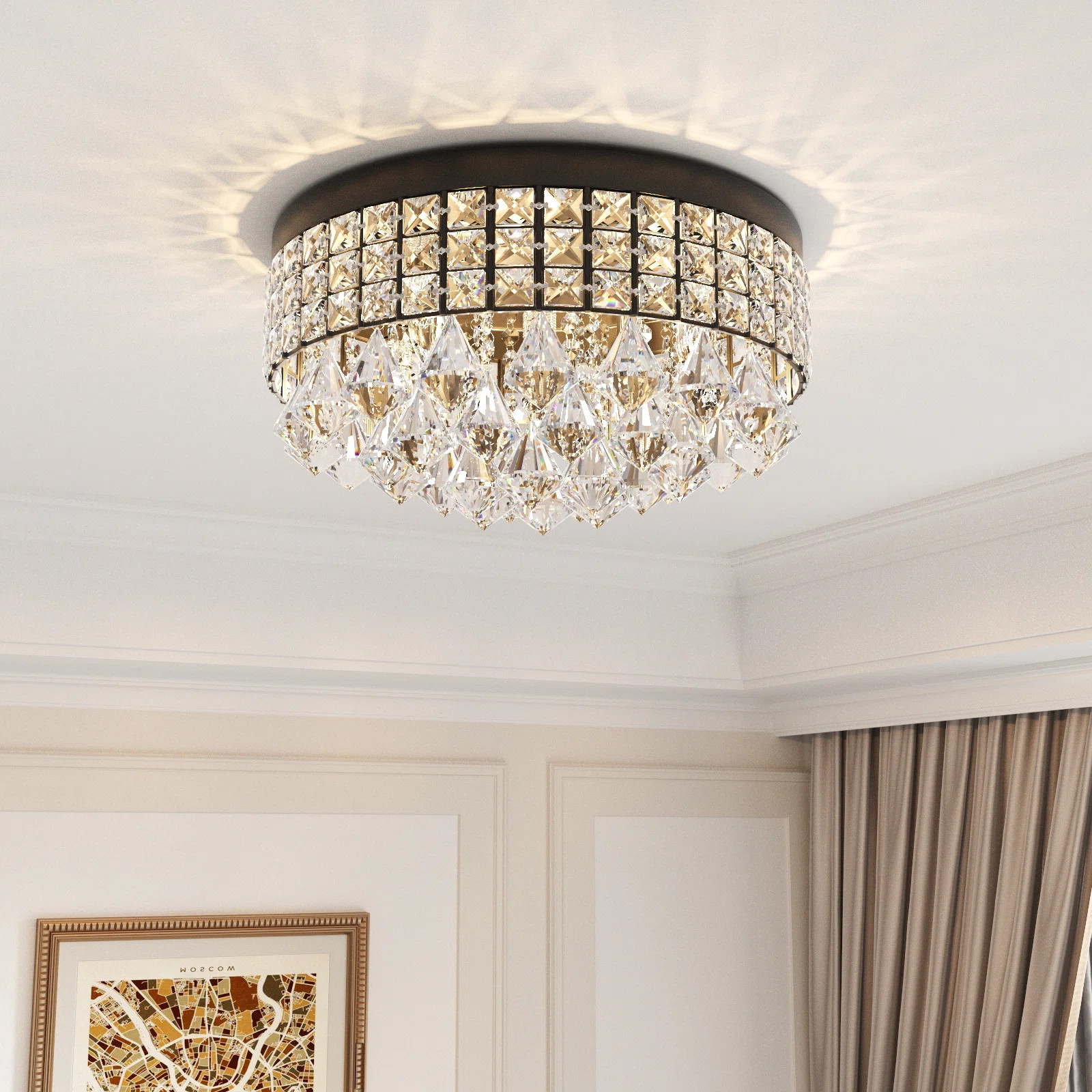 Theodora 4 - Light 15'' Unique / Statement Drum Flush Mount with Crystal Accents | Wayfair North America