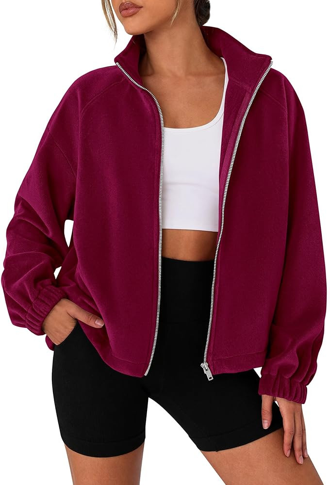 PRETTYGARDEN Womens 2025 Winter Fleece Sherpa Jacket Trendy Long Sleeve Zip Up Cropped Warm Coat ... | Amazon (US)