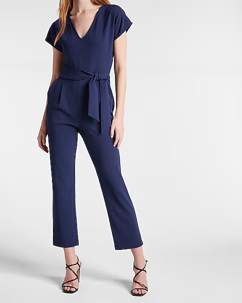 V-Neck Tie Waist Jumpsuit | Express