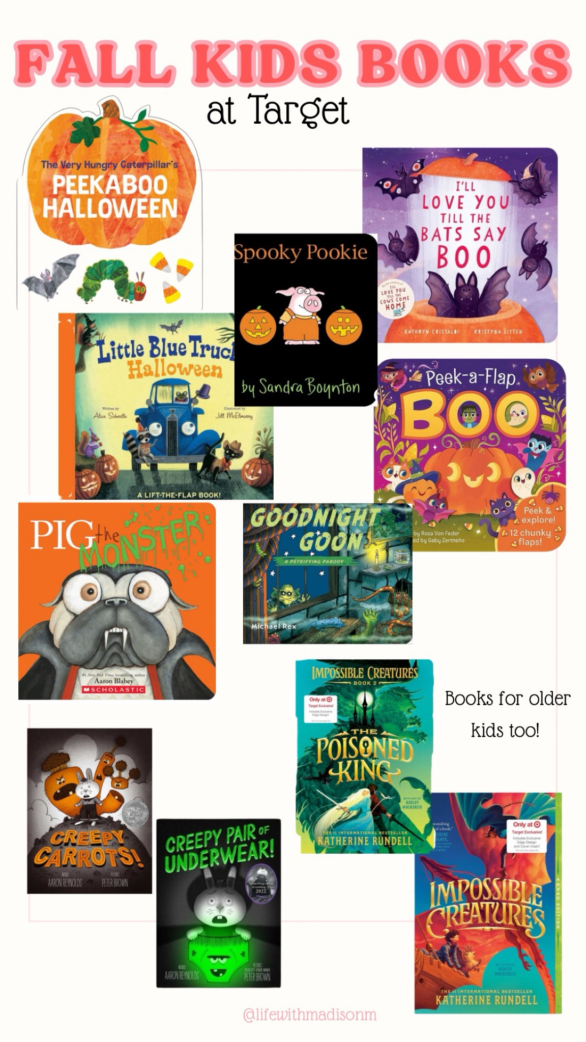 #AD @Target always has the best selection of books! Love the 2 I chose for my kids boo baskets! 🥹🎃📚🎯 Also noticed in the Kids’ New Releases they exclusively have “The Poisoned King” by Katherine Rundell! Geared towards older kids! You can shop it and my other picks here! #TargetBooks #TargetPartner #Target #kidsbooks 


#LTKSeasonal #LTKHoliday #LTKHalloween