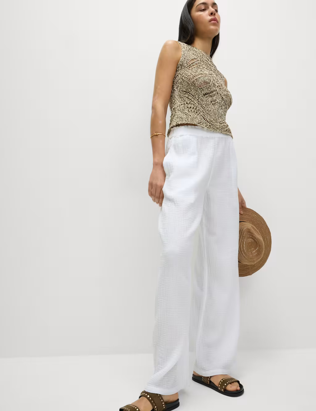 Pure Cotton Elasticated Waist Beach Trousers | Marks & Spencer (UK)