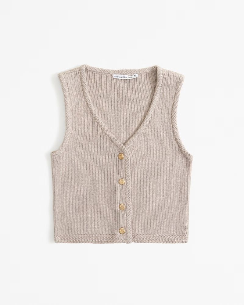 Abercrombie & Fitch Women's The A&F Mara Button-Up Sweater Vest in Taupe - Size S | Abercrombie & Fitch (US)