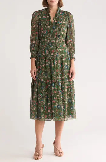 Vince Camuto Floral Long Sleeve Chiffon Midi Dress | Nordstromrack | Nordstrom Rack