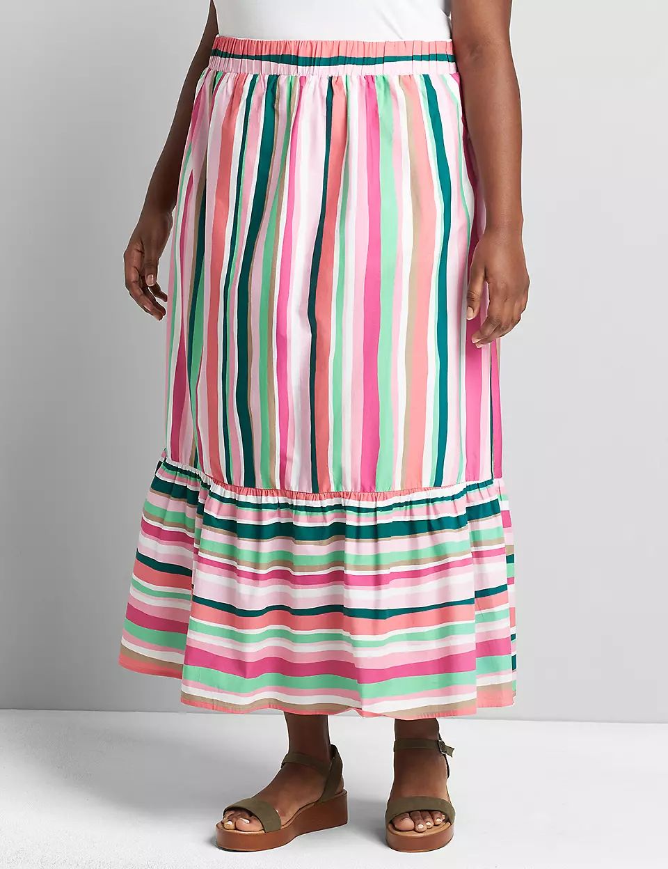 Striped Wide-Ruffle Maxi Skirt | Lane Bryant (US)