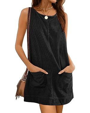 Hooever Women's Corduroy Overall Dress Round Neck A Line Skirtall Jumper Mini Dress Pinafore with... | Amazon (US)