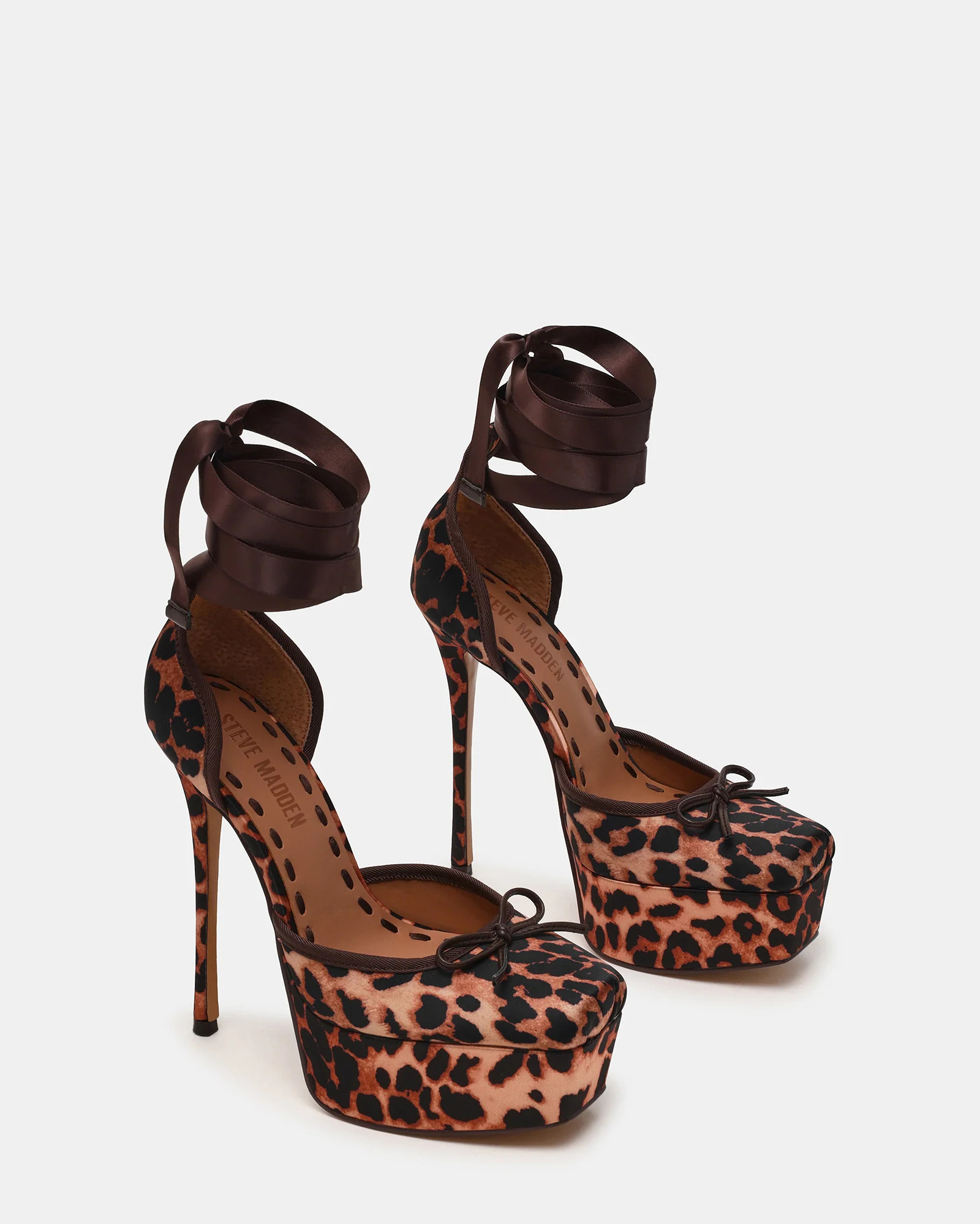 LISTEN Leopard Satin Stiletto Pump Lace-Up Women's Heel | Steve Madden (US)