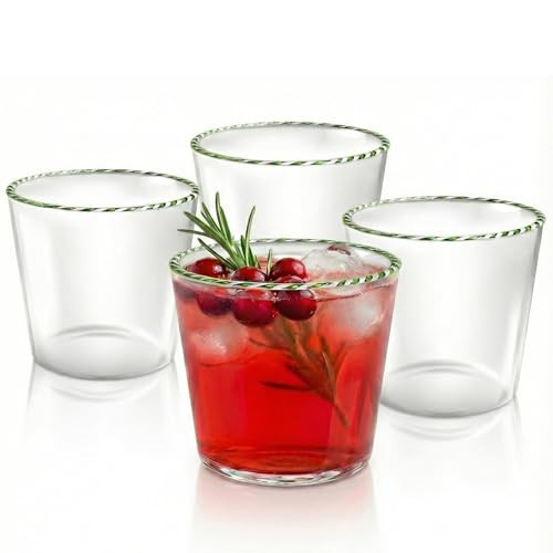 Gusto Buono Holiday Drinking Glasses — Set of 4 13oz Old Fashioned Glass, Borosilicate Glass Tumbler Vintage Glassware with Candy Cane Design | Amazon (US)