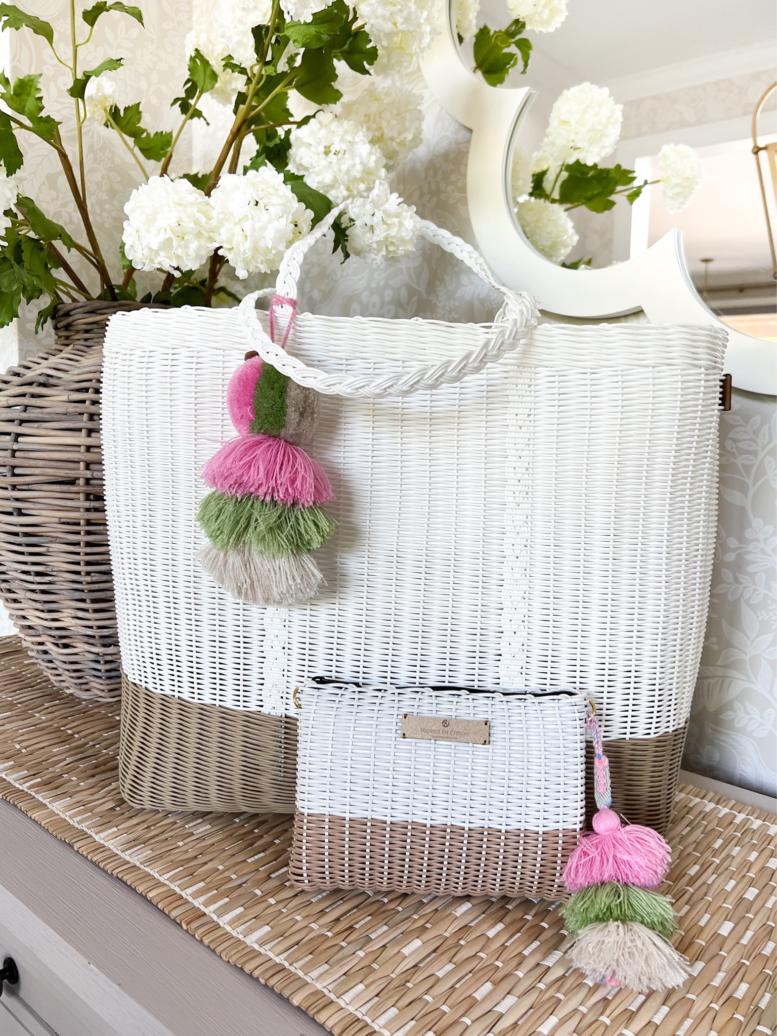 This oversized tote and coordinating clutch arrived from Squeeze de Citron. They have so many color options, it’s always hard to choose! Perfect for the pool, beach or even travel. This is the large size tote and small clutch. Code BEYOND_GRAY can be used on your purchase  

#LTKItBag #LTKTravel #LTKSwim