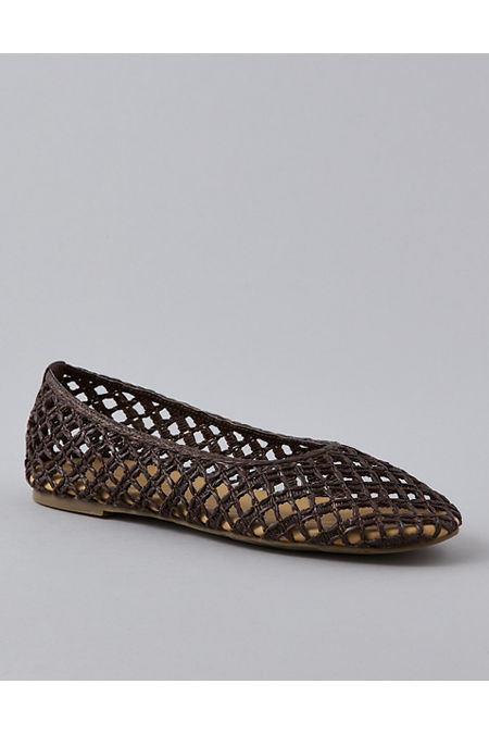 AE Raffia Ballet Flat Women's Chocolate 10 | American Eagle Outfitters (US & CA)