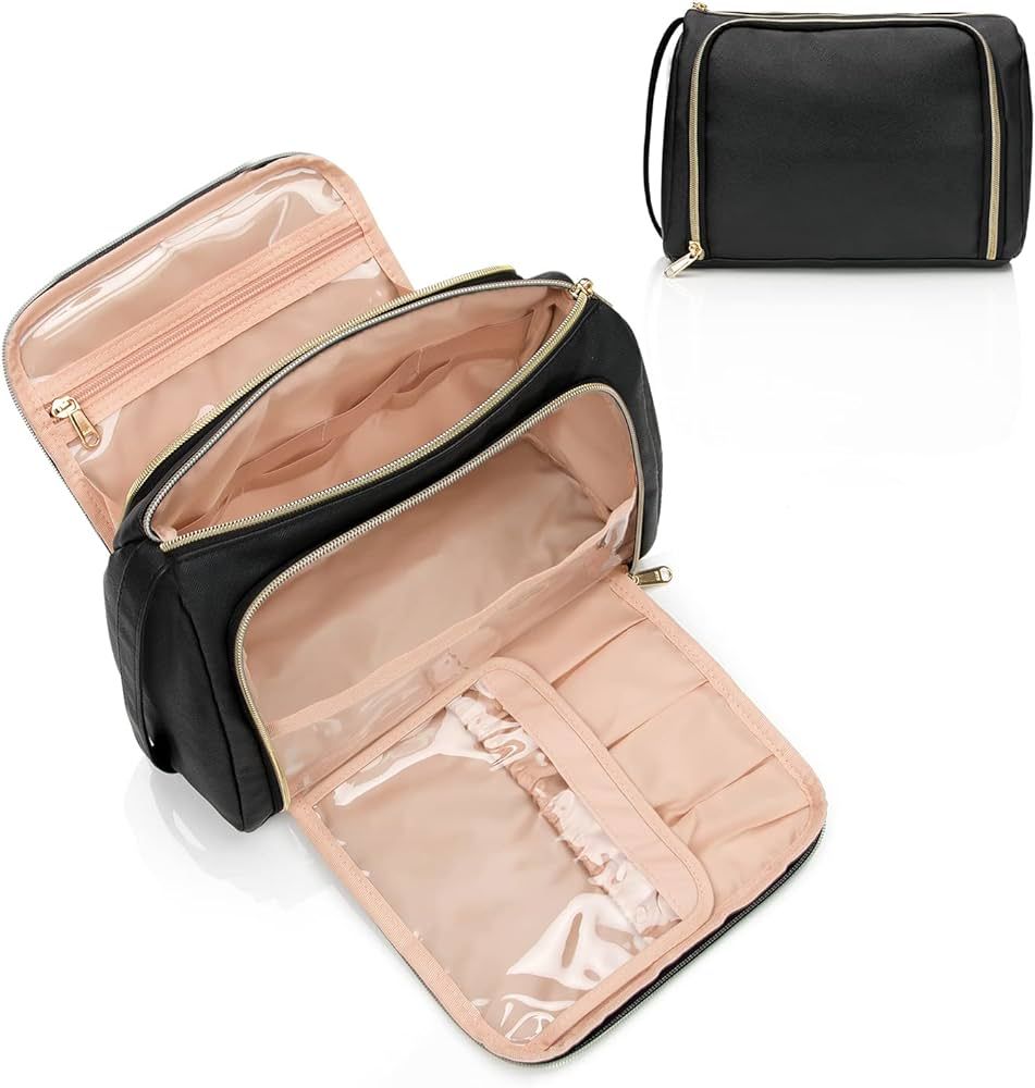 CUBETASTIC Travel Makeup Bag - Large Makeup Pouch Waterproof & Portable Cosmetic Organizer Bag PU... | Amazon (US)