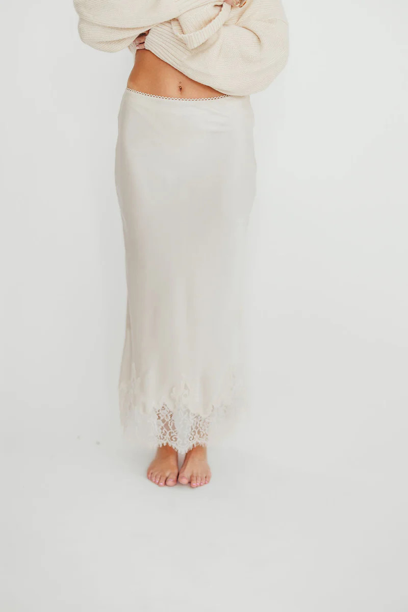 Isabelle French Lace Midi Skirt in Ivory | Worth Collective