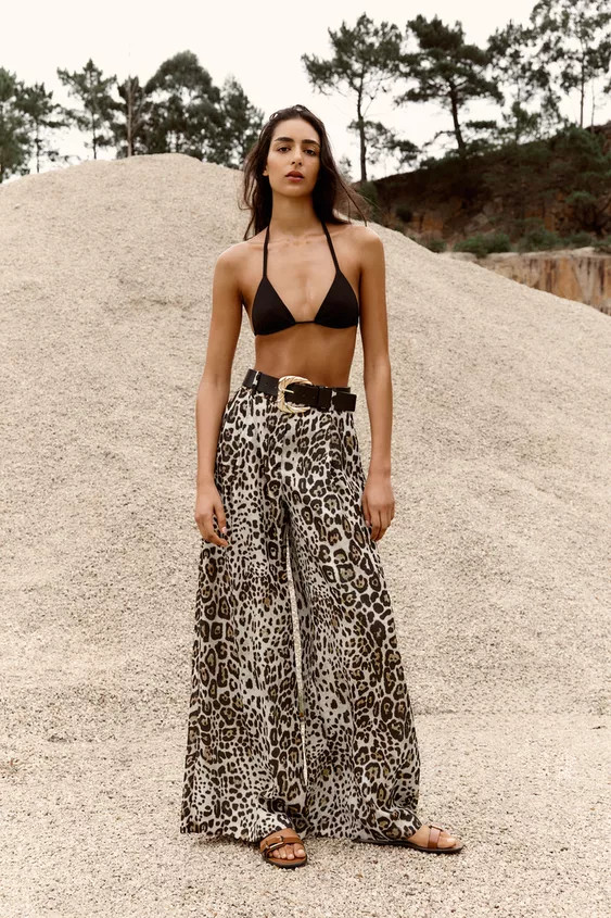 WIDE SATIN TROUSERS WITH BELT | Zara UK