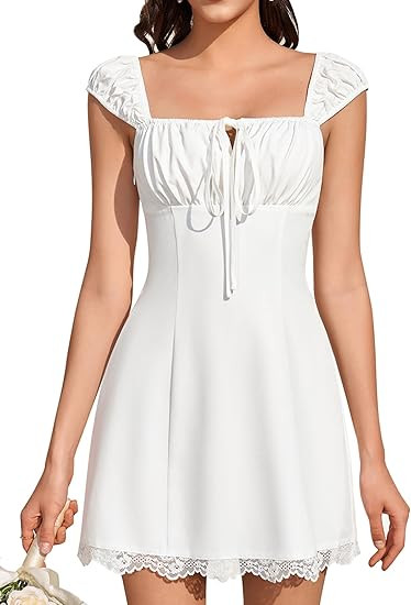 HTZMO Corset Floral Mini Dress Lace Up Square Neck Cute Summer Graduation Short Dresses for Women... | Amazon (US)