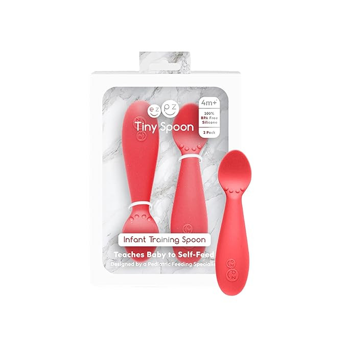 ezpz Tiny Spoon (2 Pack in Coral) - 100% Silicone Baby Spoon for Baby Led Weaning + Purees - 6 Mo... | Amazon (US)