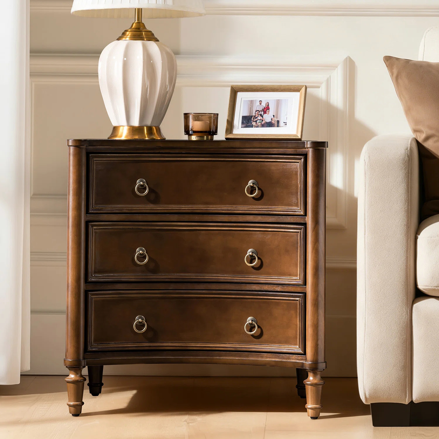 Gillianne 26"W 3-Drawer Curved Silhouette End Table with Built-in Charging Station and Simple Ass... | Wayfair North America