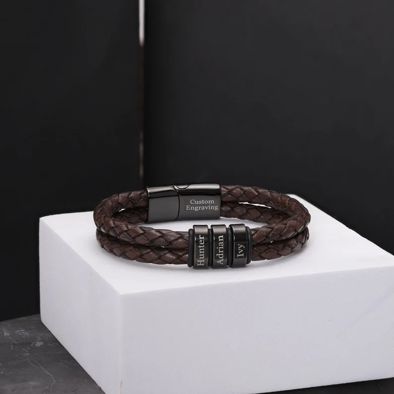 Custom Leather Bracelet With Family Names - Bracelet With Family Names, Gift for Husband - Father... | Etsy (US)